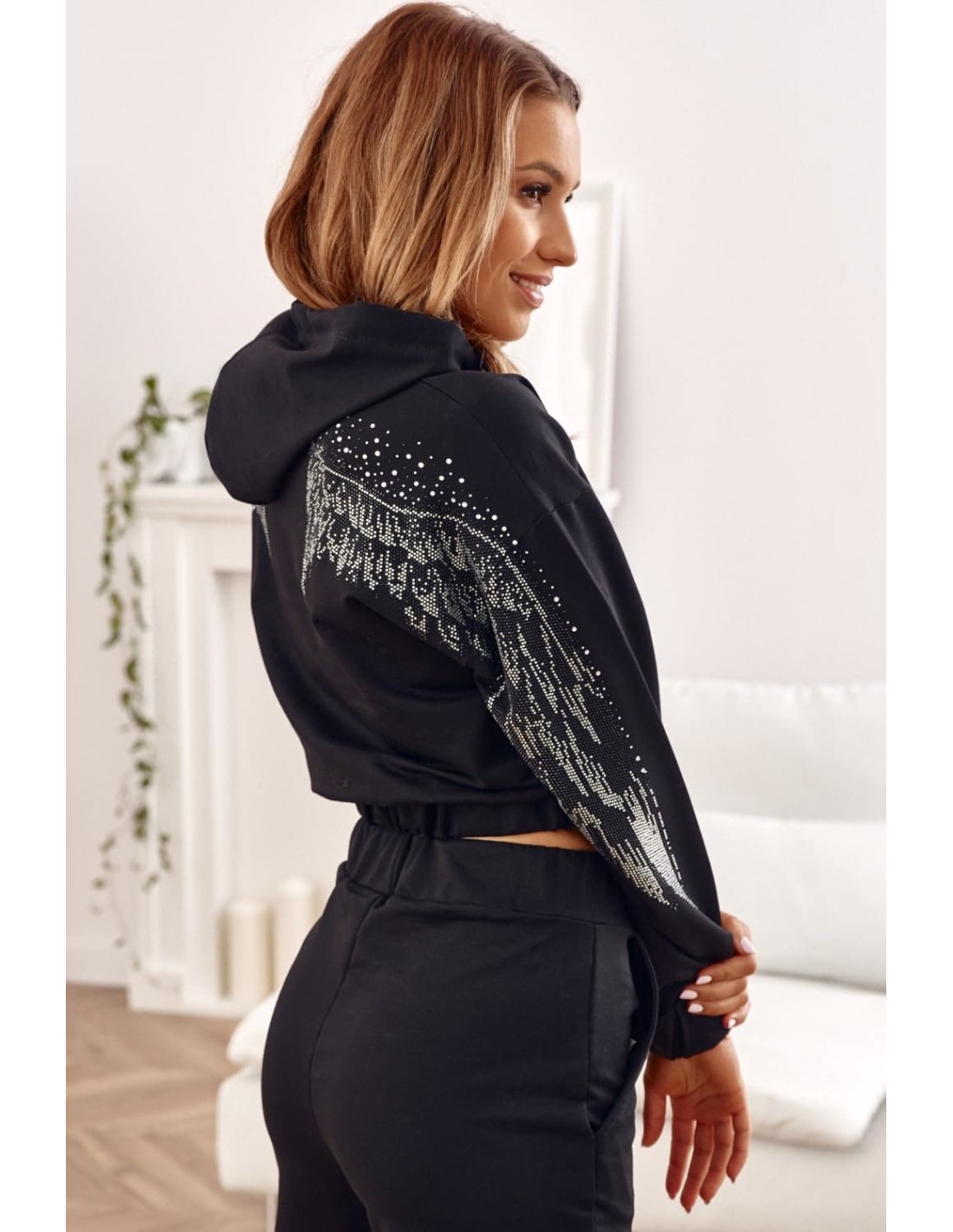 Women\'s tracksuit set with wings black FI624 - Online store - Boutique